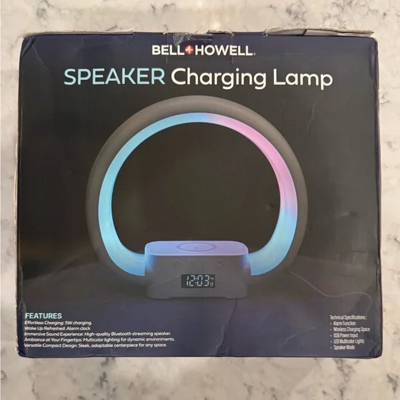 Bell + Howell Bluetooth Speaker Table Lamp Wireless Phone Charger Stand Alarm - Picture 2 of 8